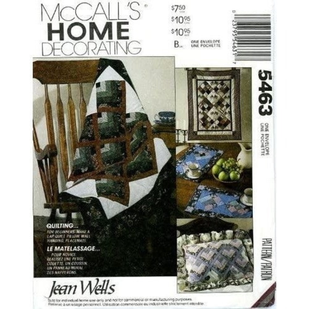 McCall's Sewing Pattern 5463 Quilt Pillows‎ Wallhanging Placemats JEAN WELLS